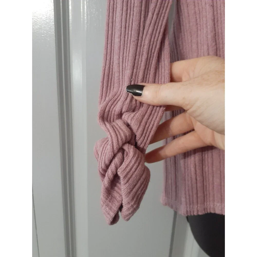 Inspired Hearts pink cold shoulder ruched sleeve sweater